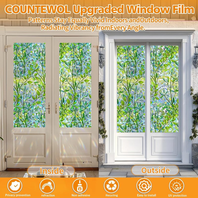 COUNTEWOL Window Privacy Film Stain Glass Window Film Rainbow Window Film Window clings Non-Adhesive Reusable Decorative for Room (Leaf Rainbow, 17.5 x 78.7 in) - Image 5